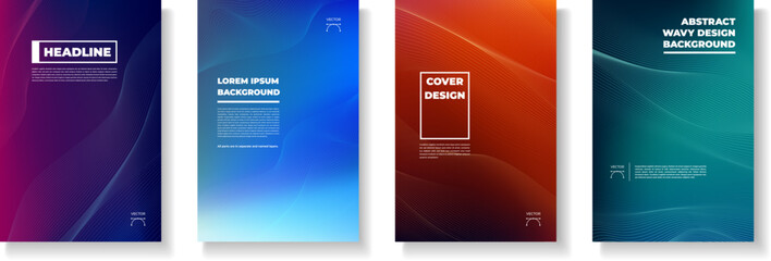 Set of four vibrant abstract gradient backgrounds with fluid wavy patterns
