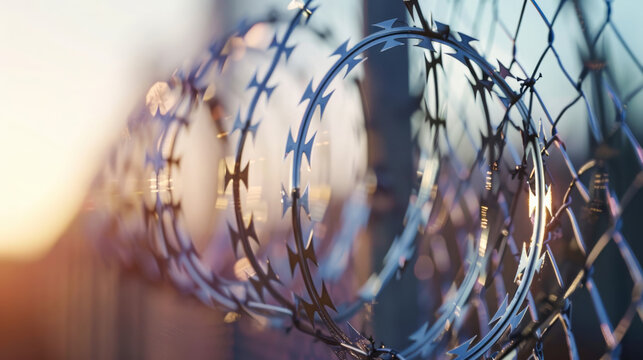 Close-up of barbed wire at sunset