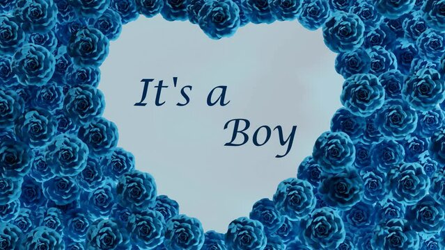 Gender reveal boy concept animation video with blue blooming roses heart frame 4k loop animation.