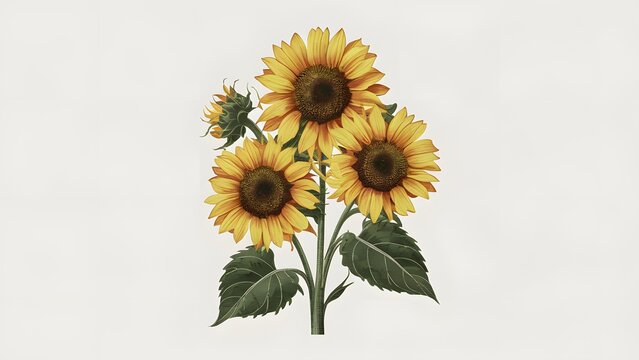 Autumn sunflowers depicted against an isolated white background