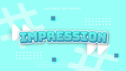 Blue and white impression 3d editable text effect - font style