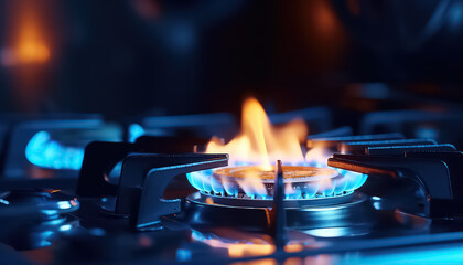 Russian Gas Fire In Plate Blue Flame - obrazy, fototapety, plakaty