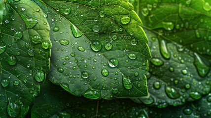  Pristine water droplets on a vivid green leaf