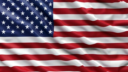 A beautiful waving American flag. The flag is blowing in the wind and the stars and stripes are...