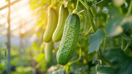Growing cucumber harvest and producing vegetables cultivation. Concept of small eco green business organic farming gardening and healthy food