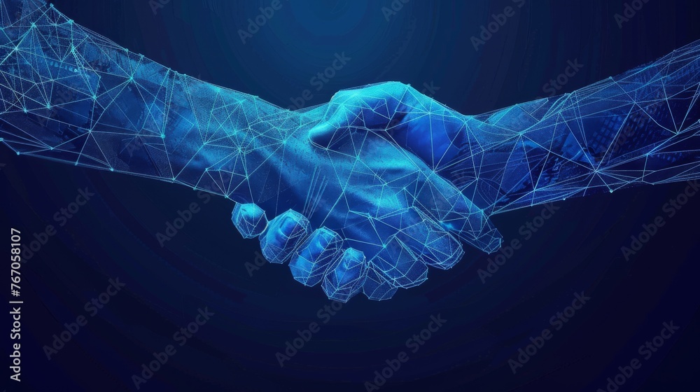 Canvas Prints A handshake isolated on a blue background. Illustration of a business collaboration, teamwork, partnership deal, corporate meeting, contract, friendship concept.