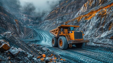 heavy equipment in an open pit for gold mining