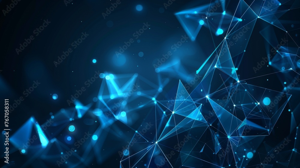 Fototapete A futuristic design with an abstract  polgonal dark blue background with triangle shape grid. Concept of science, technology, and social network.
