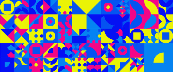 Blue pink and yellow abstract geometric vector pattern mosaic shapes banner. For banner, background, business or technology presentation, web brochure cover layout, wallpaper