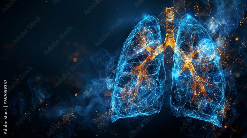 Poster an abstract illustration of an abstract illustration of lungs. polygonal wireframe composition repre
