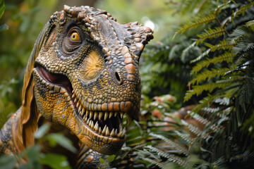 Fototapeta premium Tyrannosaurus Rex in the Jungle: The Roar of a Living Historical Monster