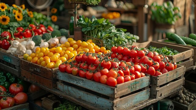 There are a variety of ecological vegetables on the market table