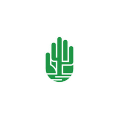 Palm of hand and cactus creative logo design.