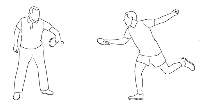 Single silhouettes of tennis players with racket and ball, line art, isolated vector