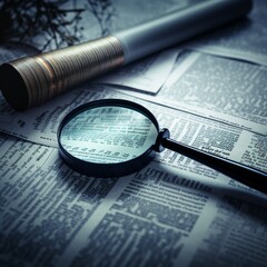 magnifying glass on financial newspaper