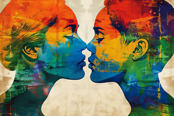 Colorful LGBTQ themed profiles in artistic silhouette. Generative AI image