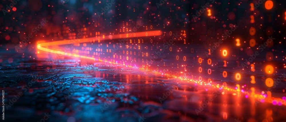 Fototapete Concept of digital transformation. System engineering. Binary code. Programming.