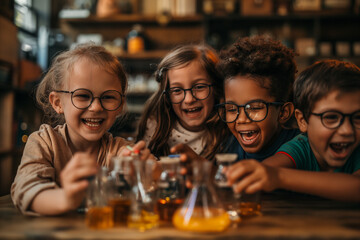 A group of kids having fun while doing a science experiment