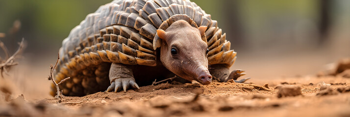 Detailed Close-up View of a Wild Armadillo in Natural Habitat - An Exquisite Display of Nature's...