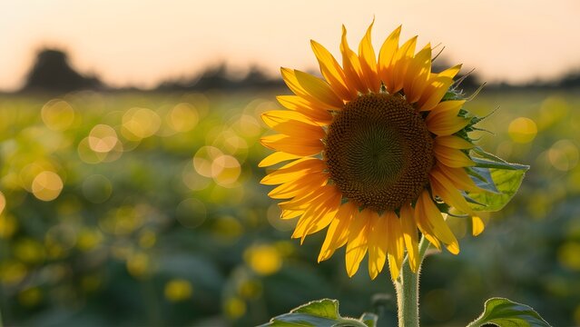 Beautiful bokeh field provides backdrop for macro sunflower shot