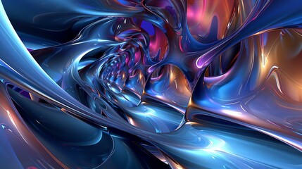3D rendering. Blue and purple abstract shapes with smooth lines.
