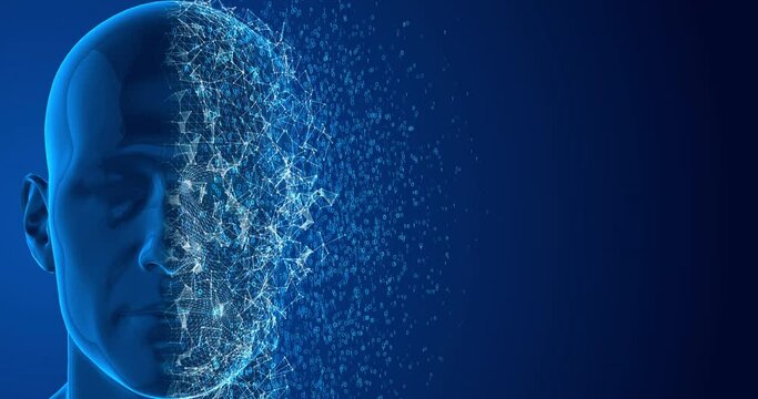 Artificial Intelligence Human Head Binary Digits Plexus dissolved
