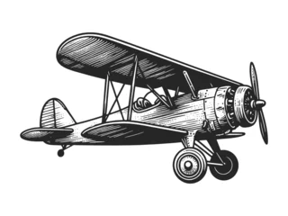 Fotobehang biplane vintage plane, reminiscent of early aviation history sketch engraving generative ai vector illustration. Scratch board imitation. Black and white image. © Oleksandr Pokusai