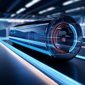 Animation of hyperloop capsule acceleration, digital interface, close view, future of rapid transit , high resolution DSLR