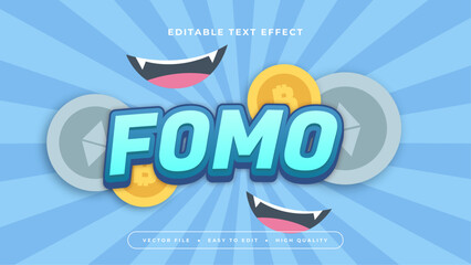 Blue gray grey and orange FOMO 3d editable text effect - font style - obrazy, fototapety, plakaty