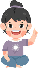 woman sitting pointing above his head