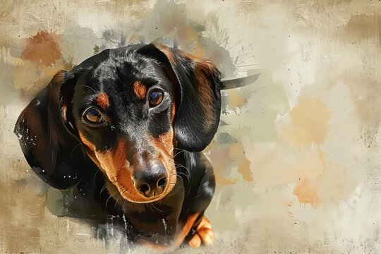 Adorable Dachshund Dog Portrait with Playful Expression, Digital Painting