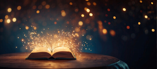 Old book with magic lights,  world book day , book day , book, world book day , book day concept - obrazy, fototapety, plakaty