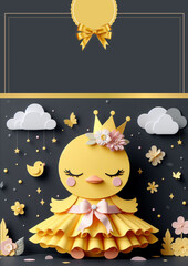 little yellow duck, princess, invitation digital card, generated with  AI 