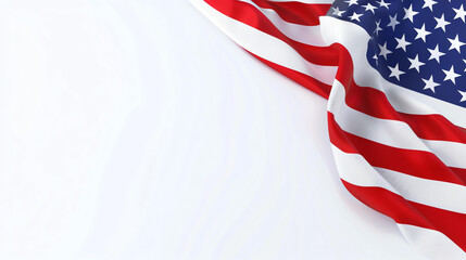 A beautiful waving American flag against a white background. The flag is blowing in the wind, and the stars and stripes are clearly visible.