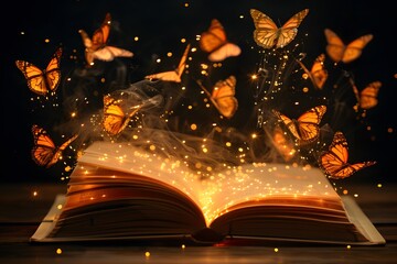 Fluttering Butterflies Bursting From Book Pages