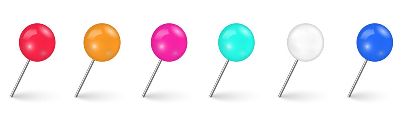 Office vector push pins set of shiny colorful plastic, eps10 clipart elements