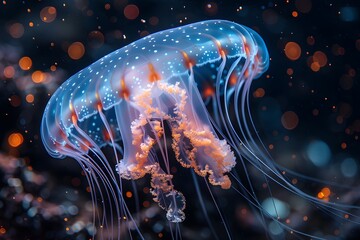 Close Up of a Jellyfish in the Water - obrazy, fototapety, plakaty