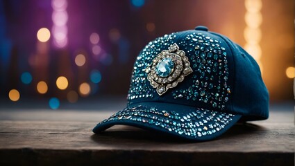 A religious cap with dimonds with graphic design sparkle background 