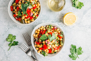 Healthy homemade chickpea and veggies salad