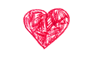 A photo of a red heart drawn in pencil on a transparent background.