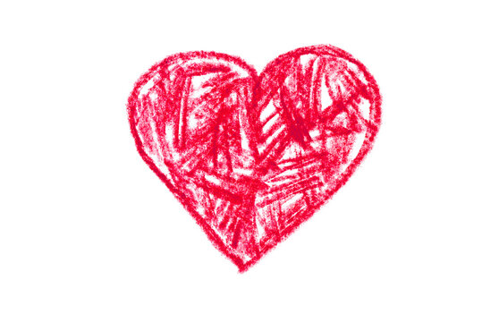 A photo of a red heart drawn in pencil on a transparent background.
