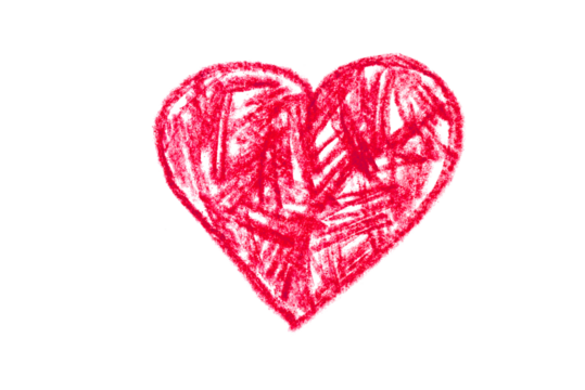 A photo of a red heart drawn in pencil on a transparent background.