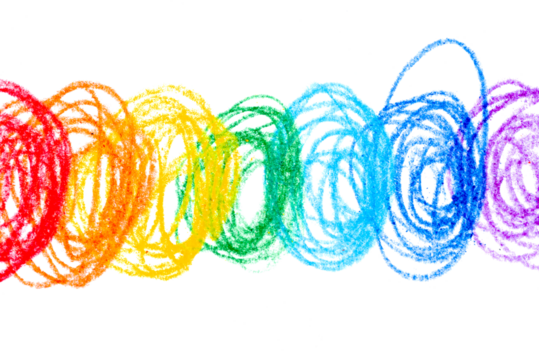 A photo of a rainbow drawn with colored pencils on a transparent background.