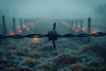 Close Up of a Barbed Wire Fence - obrazy, fototapety, plakaty