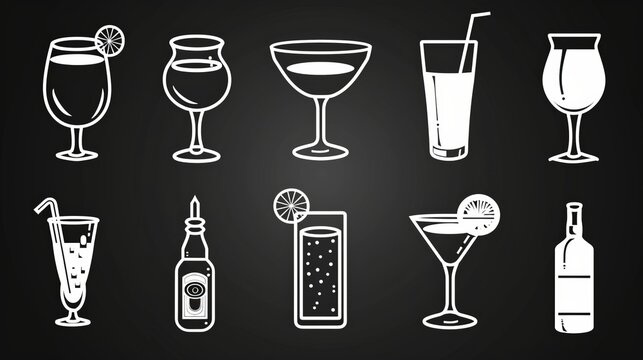 Modern set of black drinks & beverages icons. All white areas have been removed from icons and the black areas have been combined.