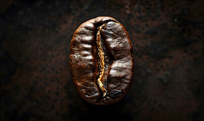 Close-up of a single coffee bean surrounded by dark background