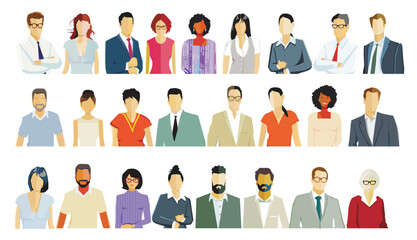 Gruppe von Personen Portrait, Gesichter isoliert auf wei&szlig;em Hintergrund. illustration