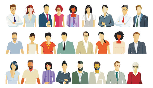 Gruppe von Personen Portrait, Gesichter isoliert auf wei&szlig;em Hintergrund. illustration