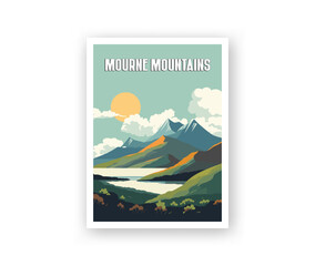 Mourne Mountains Illustration Art. Travel Poster Wall Art. Minimalist Vector art