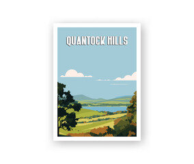 Quantock Hills Illustration Art. Travel Poster Wall Art. Minimalist Vector art